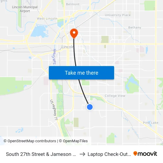 South 27th Street & Jameson North, SW to Laptop Check-Out Union map