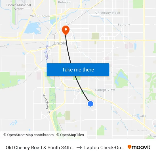 Old Cheney Road & South 34th Street, Se to Laptop Check-Out Union map