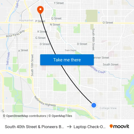 South 40th Street & Pioneers Boulevard, Se to Laptop Check-Out Union map