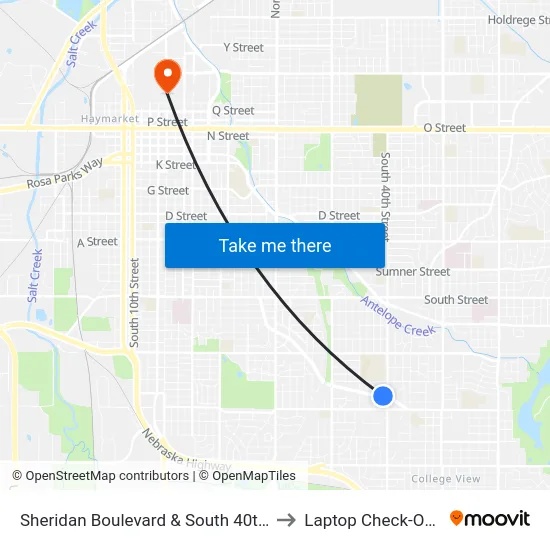 Sheridan Boulevard & South 40th Street, NW to Laptop Check-Out Union map