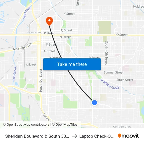 Sheridan Boulevard & South 33rd Street, NE to Laptop Check-Out Union map