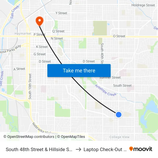 South 48th Street & Hillside Street, NE to Laptop Check-Out Union map