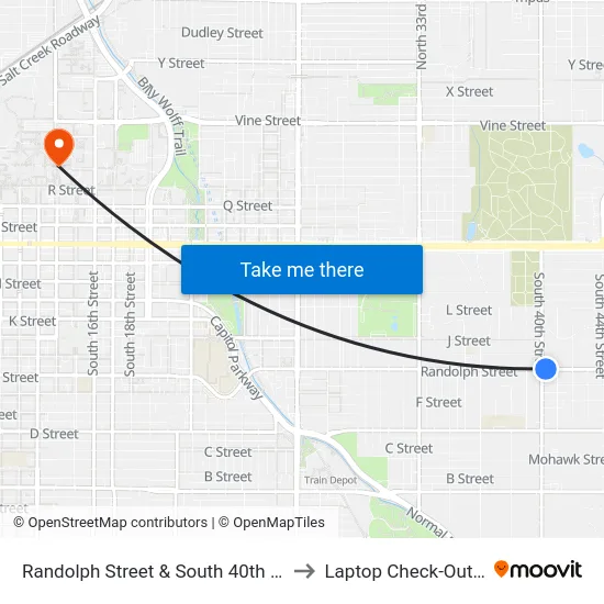 Randolph Street & South 40th Street, NE to Laptop Check-Out Union map