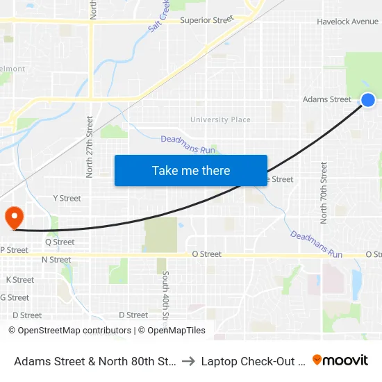 Adams Street & North 80th Street, NE to Laptop Check-Out Union map