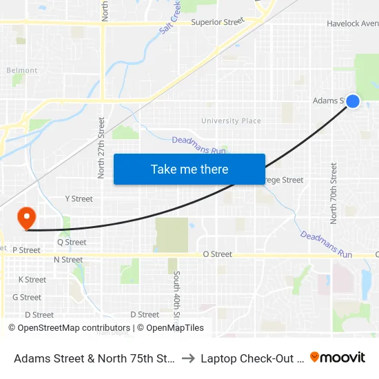 Adams Street & North 75th Street, NW to Laptop Check-Out Union map