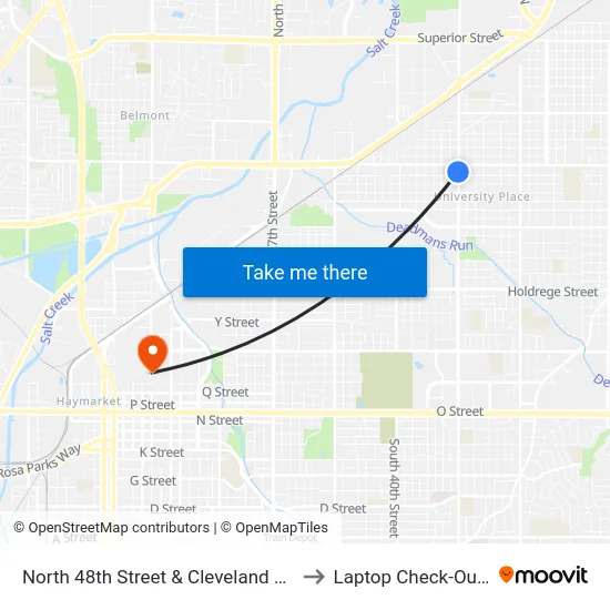 North 48th Street & Cleveland Avenue, NW to Laptop Check-Out Union map