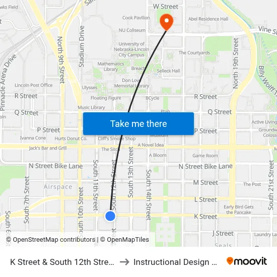 K Street & South 12th Street, SW to Instructional Design Center map