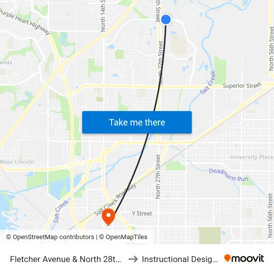 Fletcher Avenue & North 28th Street, NE to Instructional Design Center map