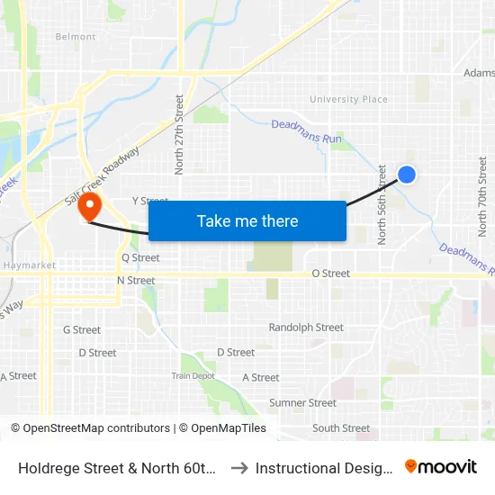 Holdrege Street & North 60th Street, NE to Instructional Design Center map