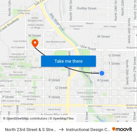 North 23rd Street & S Street, SW to Instructional Design Center map