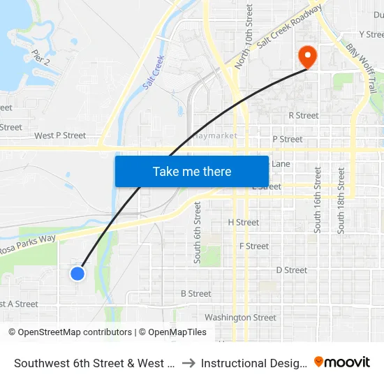 Southwest 6th Street & West D Street, NE to Instructional Design Center map