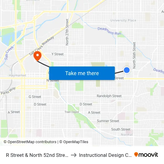 R Street & North 52nd Street, NE to Instructional Design Center map