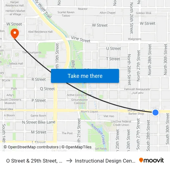 O Street & 29th Street, NE to Instructional Design Center map