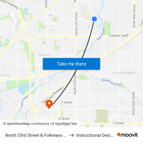 North 33rd Street & Folkways Boulevard, NE to Instructional Design Center map