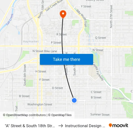 "A" Street & South 18th Street, SW to Instructional Design Center map
