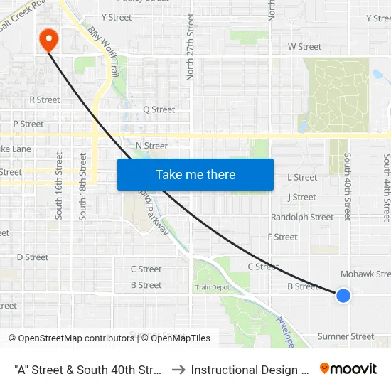 "A" Street & South 40th Street, SW to Instructional Design Center map