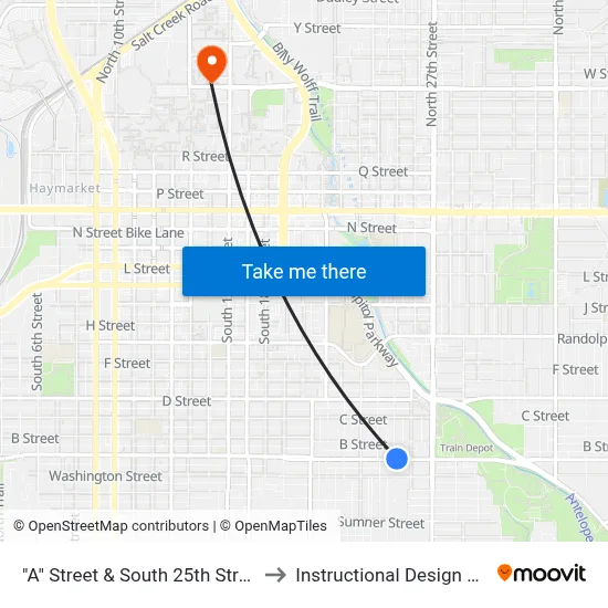 "A" Street & South 25th Street, NE to Instructional Design Center map