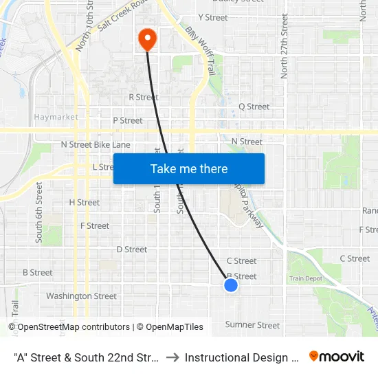 "A" Street & South 22nd Street, NE to Instructional Design Center map