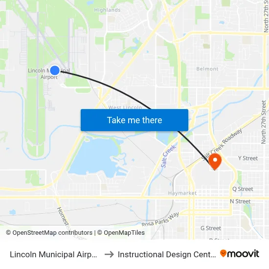Lincoln Municipal Airport to Instructional Design Center map