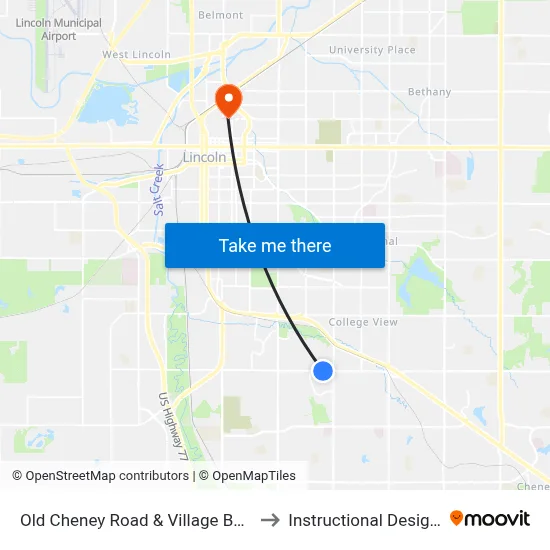 Old Cheney Road & Village Boulevard, SW to Instructional Design Center map