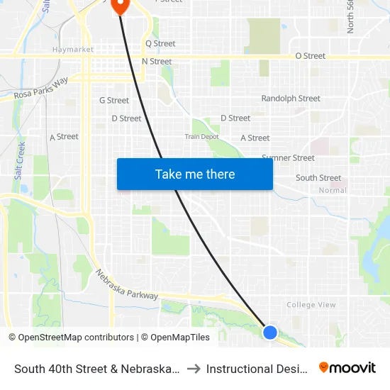 South 40th Street & Nebraska Parkway, NE to Instructional Design Center map