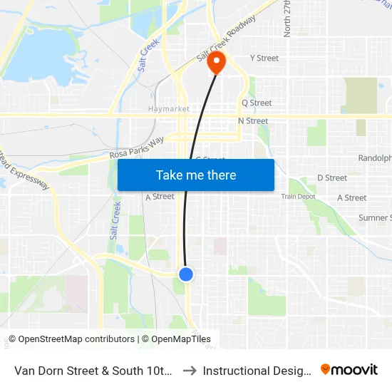 Van Dorn Street & South 10th Street, NE to Instructional Design Center map