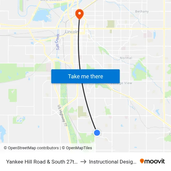 Yankee Hill Road & South 27th Street, Se to Instructional Design Center map