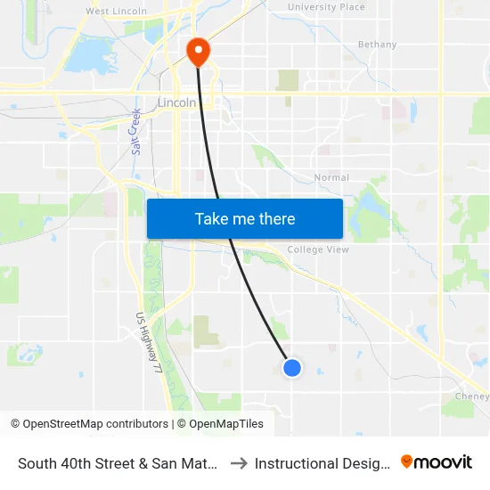 South 40th Street & San Mateo Lane, NE to Instructional Design Center map