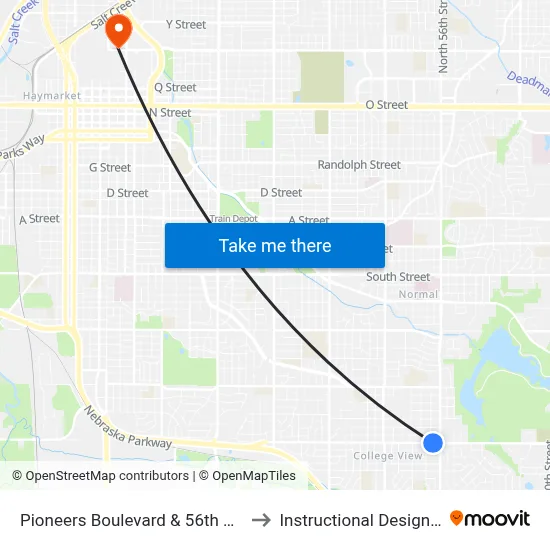 Pioneers Boulevard & 56th Street, NW to Instructional Design Center map
