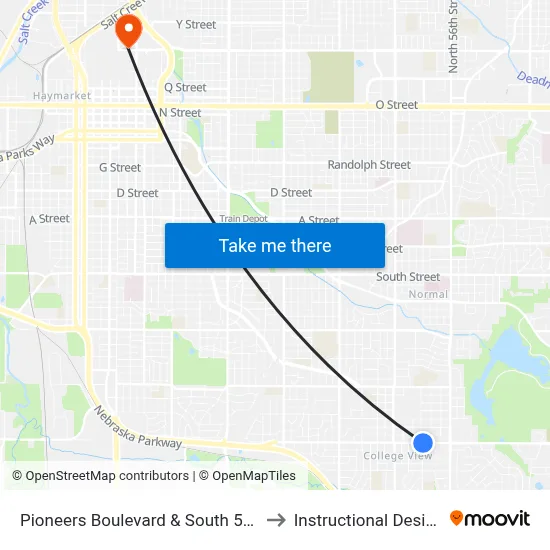 Pioneers Boulevard & South 52nd Street, NE to Instructional Design Center map