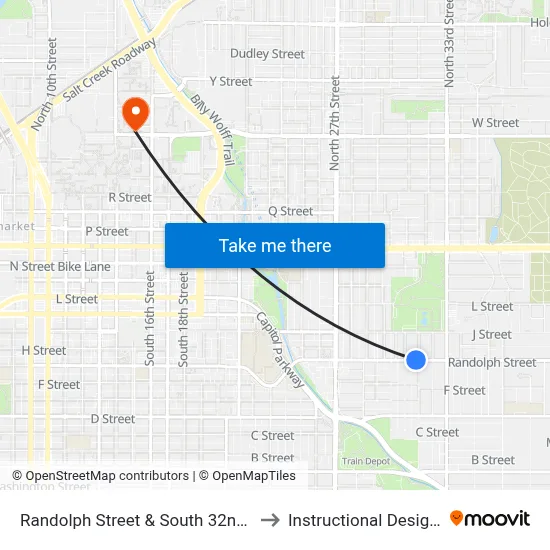 Randolph Street & South 32nd Street, NW to Instructional Design Center map