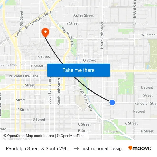 Randolph Street & South 29th Street, NE to Instructional Design Center map