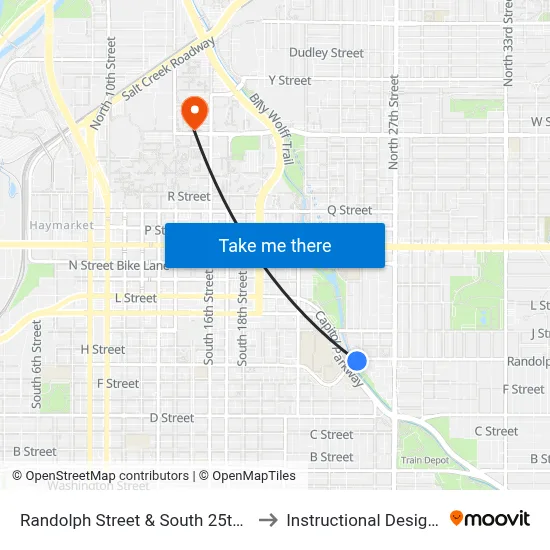 Randolph Street & South 25th Street, SW to Instructional Design Center map