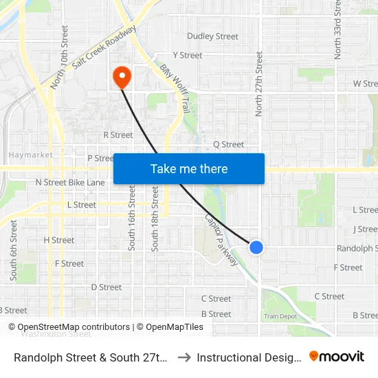 Randolph Street & South 27th Street, SW to Instructional Design Center map