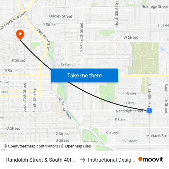 Randolph Street & South 40th Street, SW to Instructional Design Center map