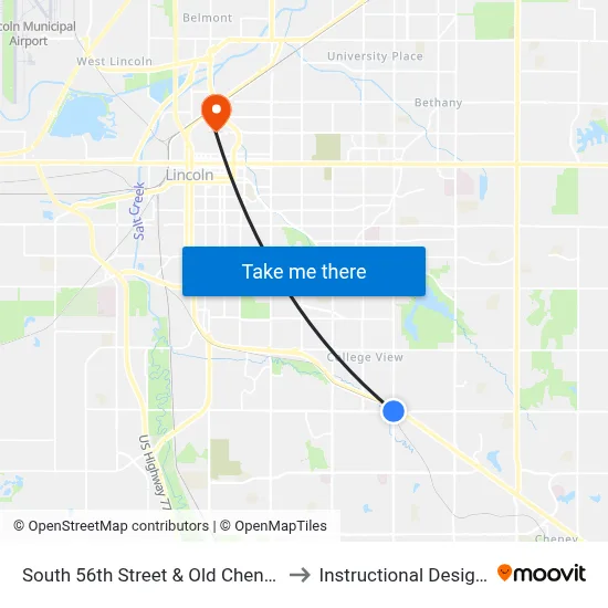 South 56th Street & Old Cheney Road, SW to Instructional Design Center map