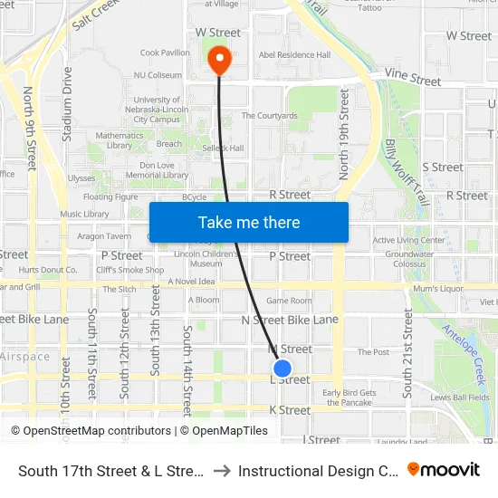 South 17th Street & L Street, NE to Instructional Design Center map