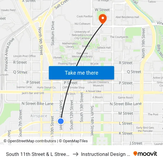 South 11th Street & L Street, Stop 2 to Instructional Design Center map