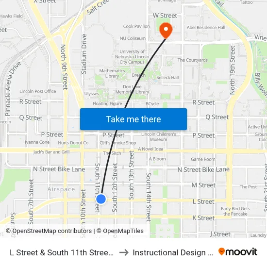 L Street & South 11th Street, Stop 3 to Instructional Design Center map