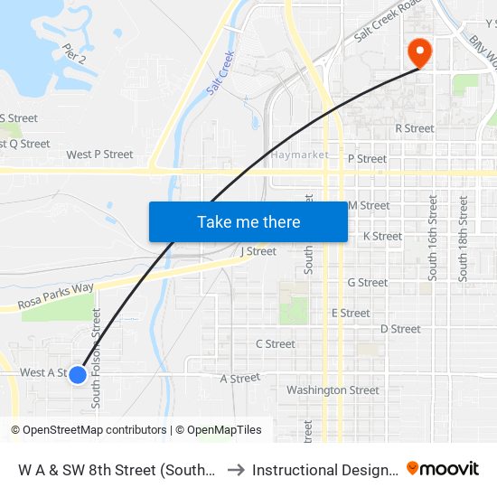 W A & SW 8th Street (Southeast Side) to Instructional Design Center map