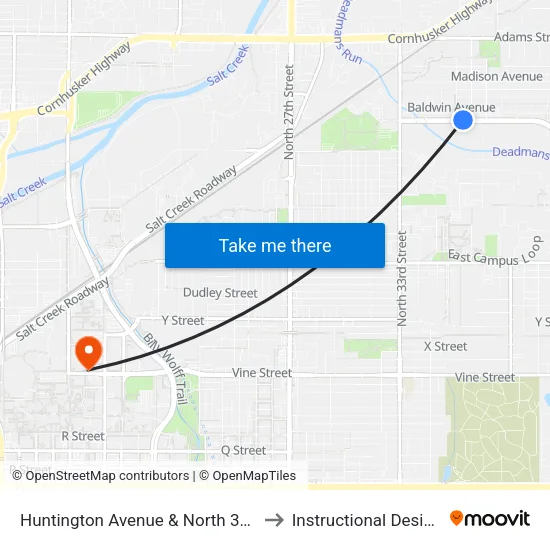 Huntington Avenue & North 37th Street, NE to Instructional Design Center map