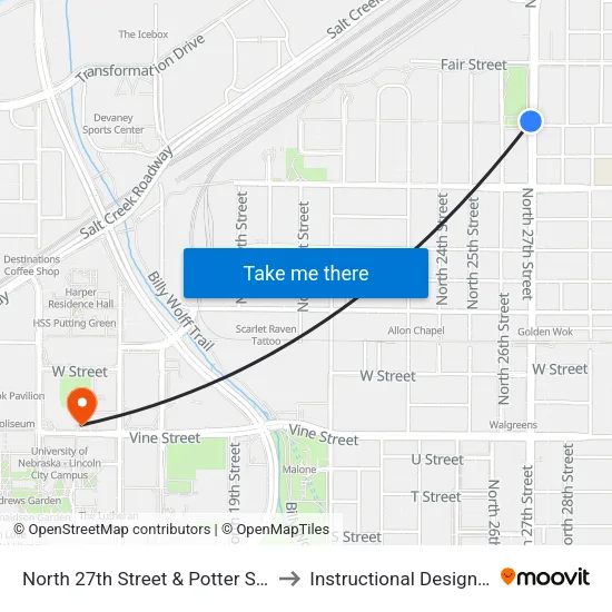 North 27th Street & Potter Street, NW to Instructional Design Center map