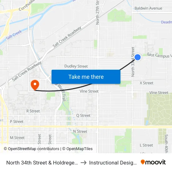 North 34th Street & Holdrege Street, SW to Instructional Design Center map