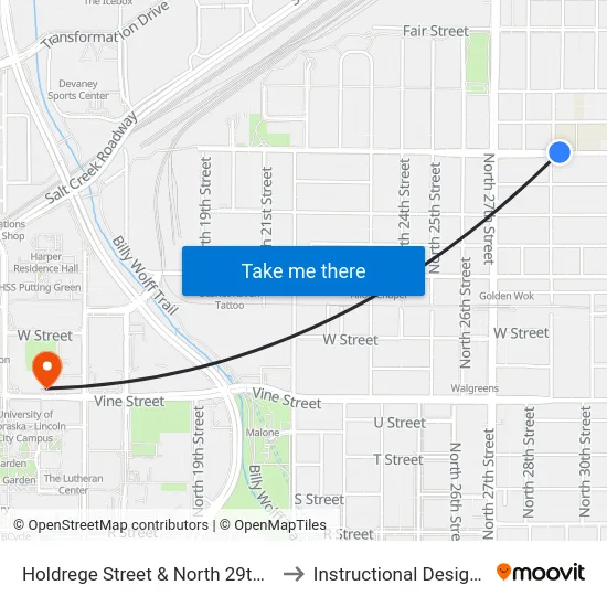 Holdrege Street & North 29th Street, NE to Instructional Design Center map