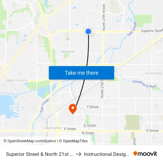 Superior Street & North 21st Street, SW to Instructional Design Center map