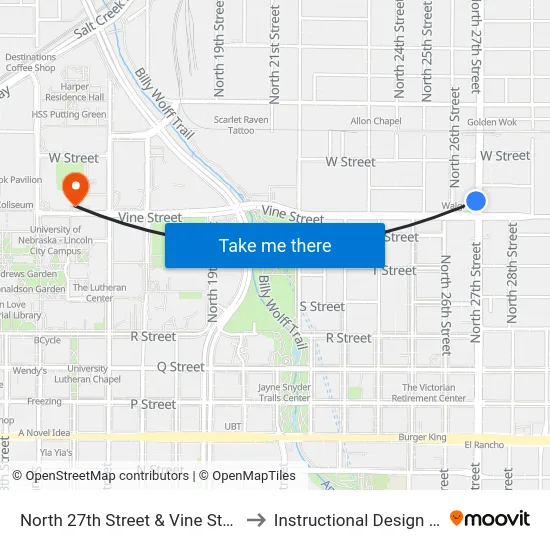 North 27th Street & Vine Street, NW to Instructional Design Center map