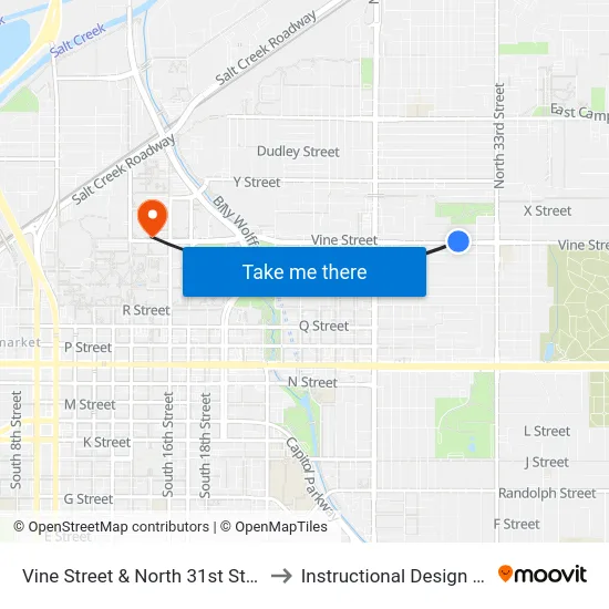 Vine Street & North 31st Street, NE to Instructional Design Center map