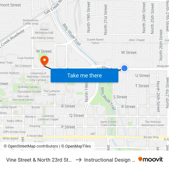 Vine Street & North 23rd Street, NW to Instructional Design Center map