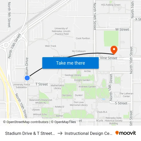 Stadium Drive & T Street, NE to Instructional Design Center map