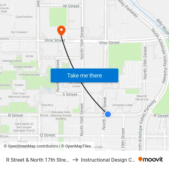 R Street & North 17th Street, NE to Instructional Design Center map